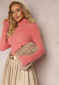 Renee - Różowy Dopasowany Golf z Wełną i Ściągaczami Pacieche. Typ kołnierza: golf. Kolor: różowy. Materiał: wełna. Wzór: jednolity #3