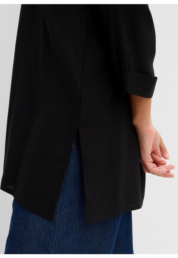 bonprix - Bluzka koszulowa z czystej wiskozy. Kolor: czarny. Materiał: wiskoza. Długość: długie