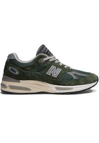 Buty męskie New Balance U991GR2 – zielone. Kolor: zielony. Materiał: guma, materiał, skóra, syntetyk. Szerokość cholewki: normalna. Sport: bieganie