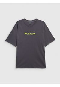 4f - 4F T-shirt oversize z nadrukiem męski 4F x Robert Lewandowski - szary S. Okazja: na co dzień. Kolor: szary. Materiał: materiał, bawełna. Wzór: nadruk. Styl: casual, sportowy