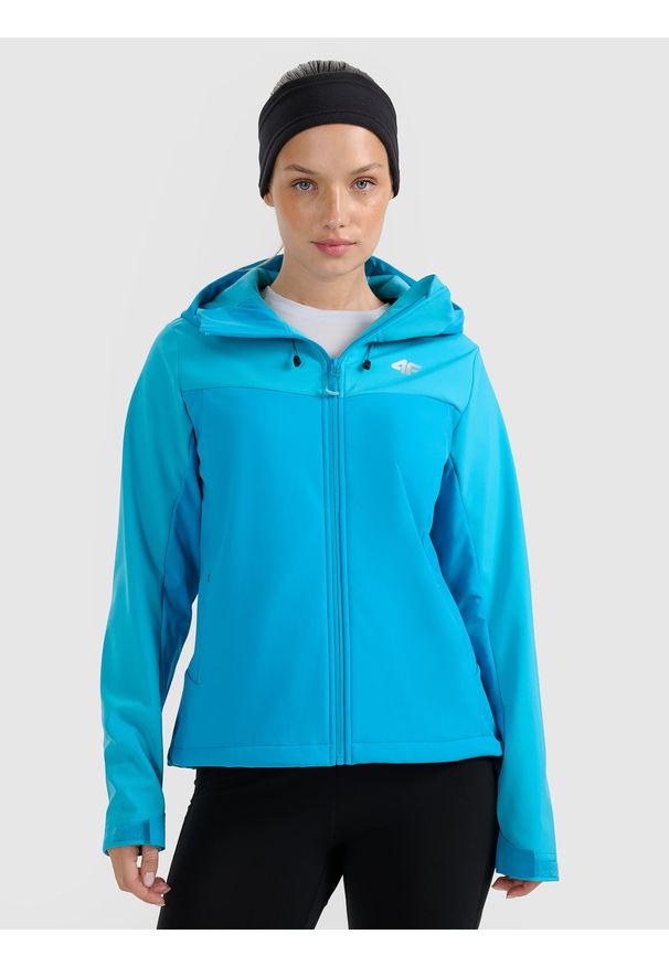 4f - 4F Kurtka softshell wiatroodporna membrana 8000 damska - niebieska M. Kolor: niebieski. Materiał: softshell. Technologia: Primaloft. Sport: wspinaczka, turystyka piesza