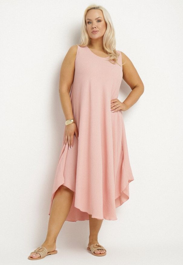 Born2be - Różowa Rozkloszowana Sukienka z Bawełną Nairilo. Okazja: na spacer. Kolor: różowy. Materiał: bawełna. Sezon: lato. Styl: klasyczny, elegancki