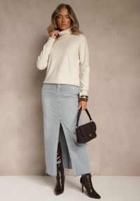 Renee - Jasnobeżowy Golf z Dodatkiem Kaszmiru z Przeszyciami po Bokach Avenella. Okazja: na spotkanie biznesowe. Typ kołnierza: golf. Kolor: beżowy. Materiał: kaszmir. Styl: biznesowy, elegancki, klasyczny #3