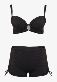 Born2be - Czarne Bikini Biustonosz i Majtki ze Ściągaczami Ulonaniela. Kolekcja: plus size. Kolor: czarny. Wzór: aplikacja #3