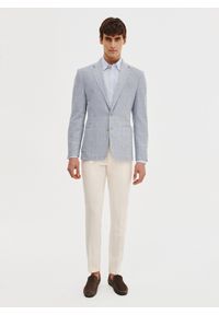 Pako Lorente - PAKO LORENTE – Niebieska marynarka z lnu w kratkę. Okazja: na co dzień. Kolor: niebieski. Materiał: len. Wzór: kratka. Sezon: wiosna. Styl: casual #5