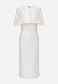 Born2be - Biała Dopasowana Elegancka Sukienka VICES z Pelerynką Celareca. Kolor: biały. Materiał: poliester. Długość rękawa: na ramiączkach. Styl: elegancki #4