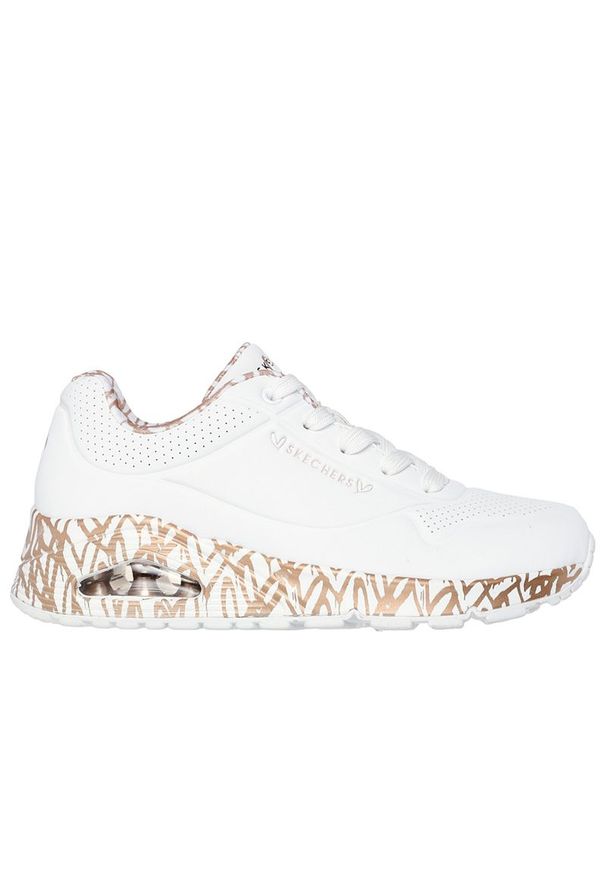 skechers - Buty damskie Skechers x JGoldcrown Uno Loving Love 155506WTRG - białe. Zapięcie: sznurówki. Kolor: biały. Materiał: nubuk, guma, syntetyk, skóra. Szerokość cholewki: normalna. Model: Skechers Sport. Sport: turystyka piesza