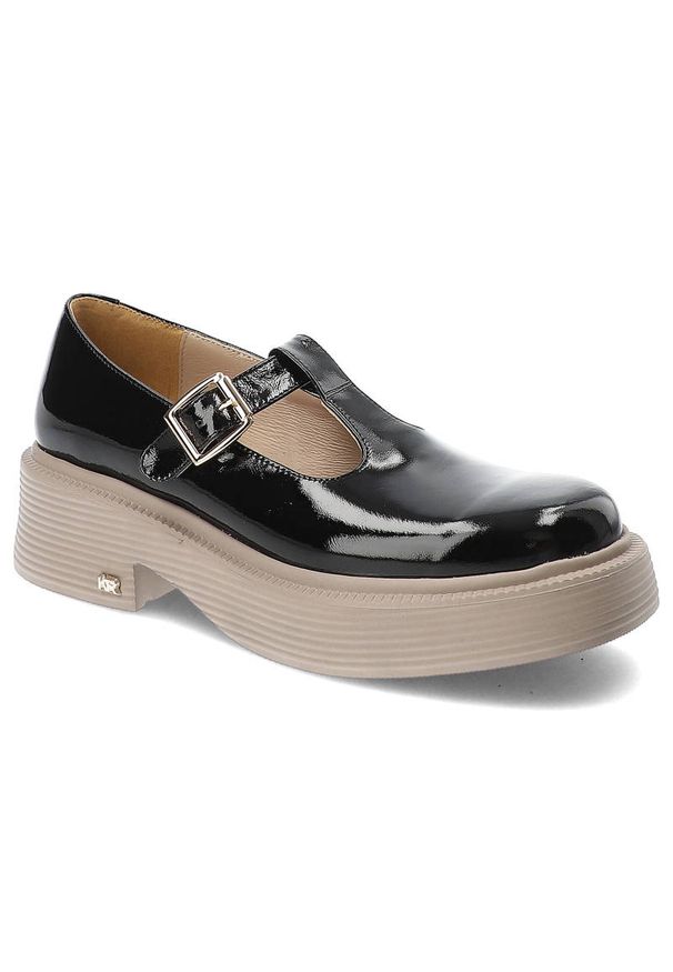 Czarne Półbuty Karino Eleganckie Skórzane Buty. Okazja: na co dzień, do pracy. Kolor: czarny. Materiał: skóra. Szerokość cholewki: normalna. Wzór: aplikacja. Styl: elegancki