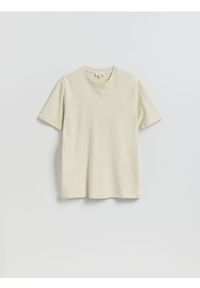 Reserved - T-shirt regular fit z lnem - złamana biel. Materiał: len