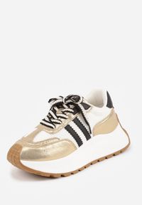 Renee - Złote Streetwearowe Sneakersy Chunky VICES na Platformie Ilnatea. Okazja: na co dzień. Kolor: złoty. Materiał: jeans. Obcas: na platformie. Sport: fitness #7