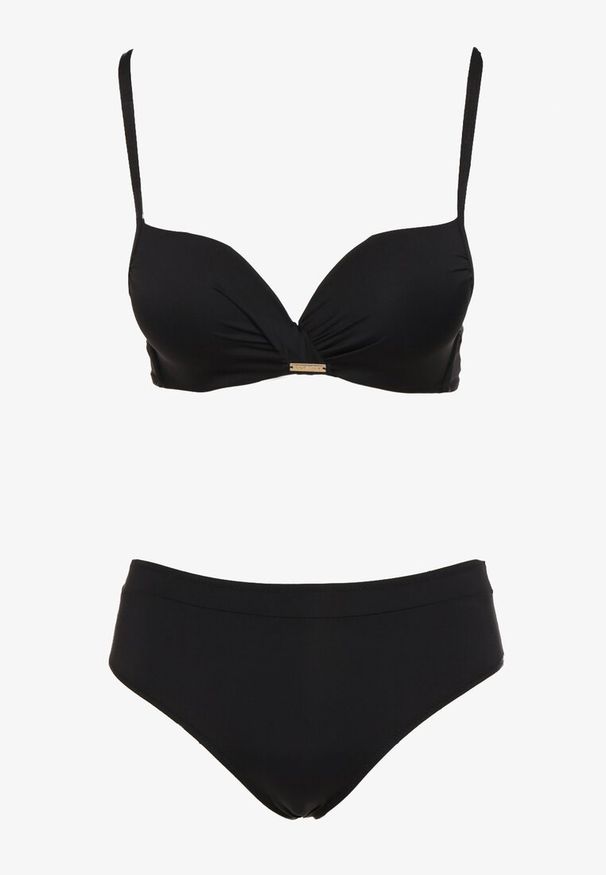 Born2be - Czarne Bikini Dwuczęściowy z Push-Up i Klasyczne Figi Olubia. Kolor: czarny. Wzór: aplikacja
