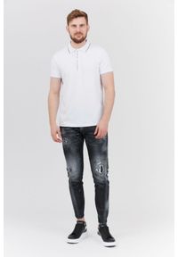 Armani Exchange - ARMANI EXCHANGE Biała męska koszulka polo na suwak, Rozmiar M. Typ kołnierza: polo. Kolor: biały. Materiał: bawełna. Wzór: aplikacja