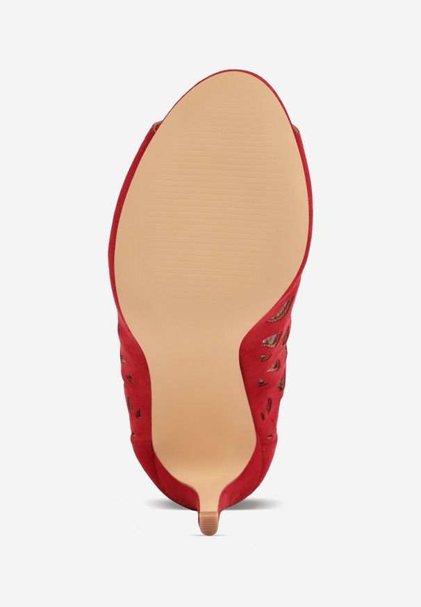 Renee - Czerwone Sandały Botki Vices na Szpilce z Ażurową Cholewką Natilora. Okazja: na randkę. Kolor: czerwony. Wzór: ażurowy. Sezon: lato. Obcas: na szpilce. Styl: elegancki