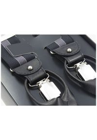 Modini - Szelki do spodni na guziki - ciemnoszare z szarym paskiem G25. Kolor: szary. Materiał: skóra, guma #1