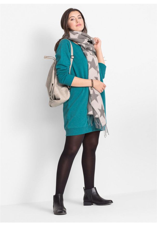 bonprix - Sukienka dresowa z miękkiego materiału frotte. Kolor: niebieski. Materiał: dresówka, materiał. Długość rękawa: raglanowy rękaw. Wzór: prążki