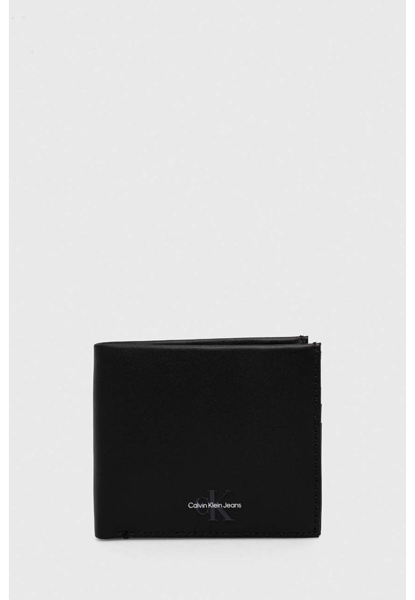 Calvin Klein Jeans portfel skórzany męski kolor czarny. Kolor: czarny. Materiał: skóra