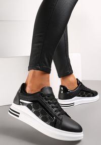 Renee - Czarno-Białe Sneakersy na Platformie z Brokatowymi Wstawkami Elsalor. Kolor: czarny. Obcas: na platformie #1