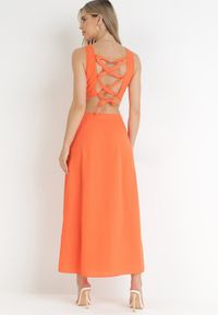 Born2be - Pomarańczowa Trapezowa Sukienka Maxi z Wycięciami Amandika. Kolor: pomarańczowy. Typ sukienki: trapezowe. Długość: maxi