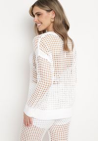 Born2be - Biała Ażurowa Buzka z Szydełkowej Dzianiny Zavara. Okazja: na co dzień. Kolor: biały. Materiał: dzianina. Wzór: ażurowy. Styl: casual, elegancki #3