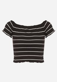 Born2be - Czarny Top z Bawełny Typu Hiszpanka w Paski Lireena. Okazja: na co dzień. Typ kołnierza: dekolt hiszpanka. Kolor: czarny. Materiał: bawełna. Wzór: paski. Sezon: wiosna. Styl: klasyczny, casual #5