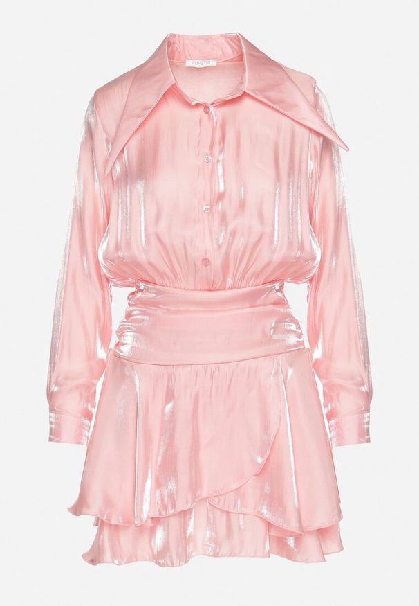 Born2be - Różowa Sukienka z Wiskozy o Koszulowym Kroju z Falbankami Liova. Typ kołnierza: kołnierz z falbankami. Kolor: różowy. Materiał: wiskoza. Typ sukienki: koszulowe