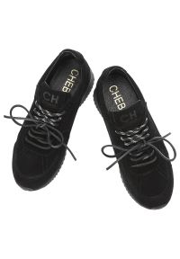 CheBello - Czarne Sneakersy Chebello Skórzane Obuwie Damskie. Kolor: czarny. Materiał: skóra. Styl: klasyczny, elegancki, sportowy #2