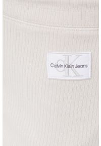 Calvin Klein Jeans spódnica kolor beżowy midi prosta. Okazja: na co dzień. Stan: podwyższony. Kolor: beżowy. Materiał: dzianina. Styl: casual