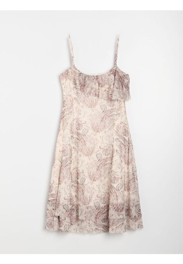 Sinsay - Sukienka mini na ramiączkach z falbanami ze wzorem paisley - wielobarwny. Długość rękawa: na ramiączkach. Wzór: paisley. Długość: mini