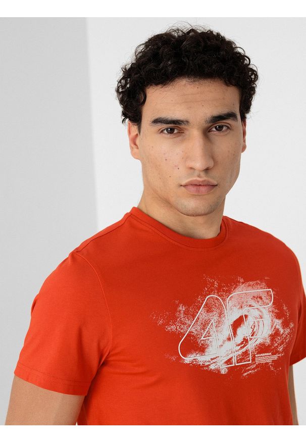 4f - T-shirt męski. Kolor: pomarańczowy. Materiał: bawełna, dzianina