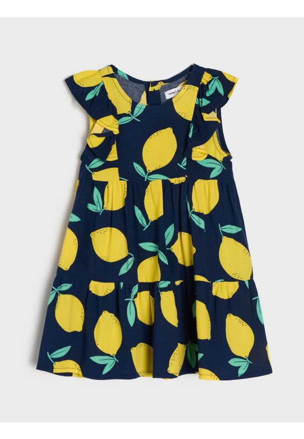 Sinsay - Wiskozowa sukienka w cytryny - granatowy. Kolor: niebieski. Materiał: wiskoza