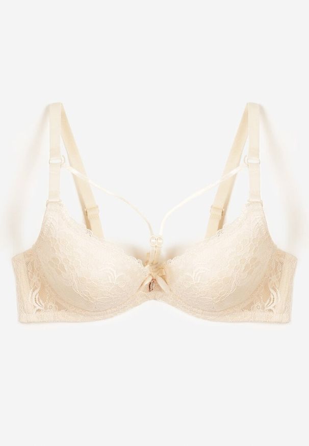 Born2be - Beżowy Biustonosz Koronkowy Typu Full Cup Nasna. Kolor: beżowy. Materiał: koronka