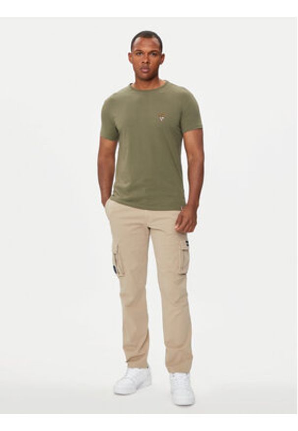 Aeronautica Militare T-Shirt AM1UTI001 Khaki Regular Fit. Kolor: brązowy. Materiał: bawełna
