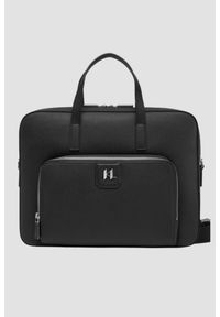 Karl Lagerfeld - KARL LAGERFELD Czarna skórzana aktówka męska z logo. Kolor: czarny. Materiał: skóra #1