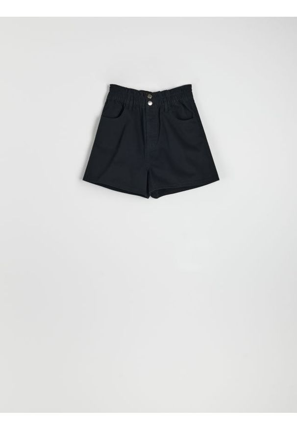 Sinsay - Szorty paperbag high waist - czarny. Stan: podwyższony. Kolor: czarny. Materiał: skóra, bawełna