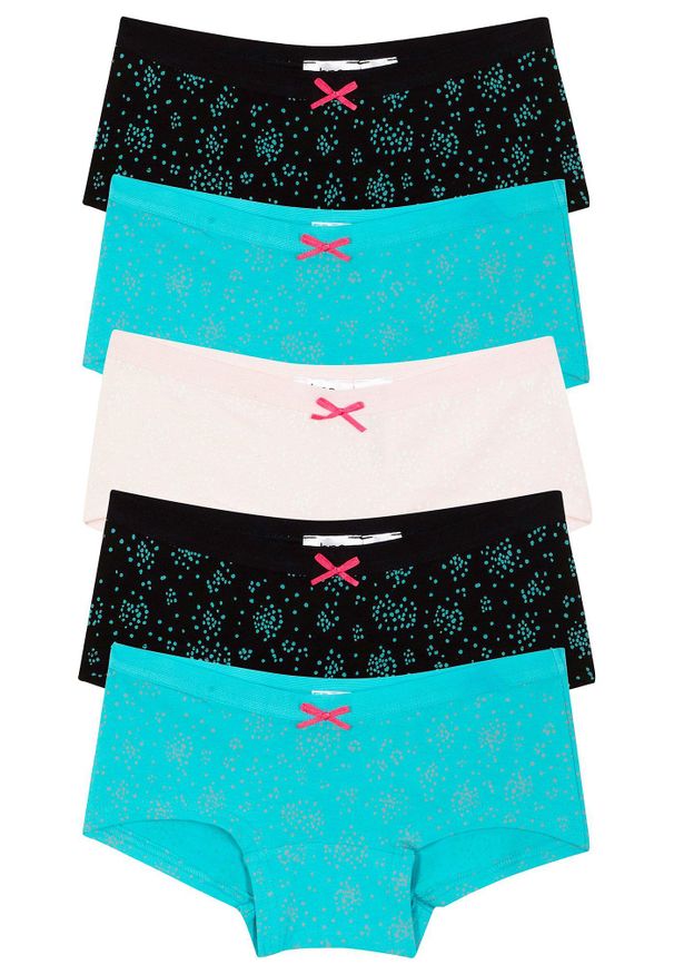 bonprix - Figi panty z miękką bawełną (5 par). Kolor: niebieski. Materiał: bawełna. Wzór: nadruk