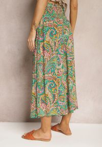Renee - Zielone Spodnie Culottes z Bawełnianej Tkaniny Ozdobione Wzorem Paisley Gwinamas. Okazja: do pracy. Kolor: zielony. Materiał: bawełna, tkanina. Wzór: paisley, aplikacja #4