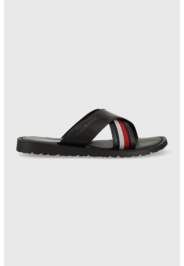 TOMMY HILFIGER - Tommy Hilfiger klapki HILFIGER CRISS CROSS SANDAL męskie kolor czarny FM0FM04457. Kolor: czarny. Materiał: materiał, skóra, guma