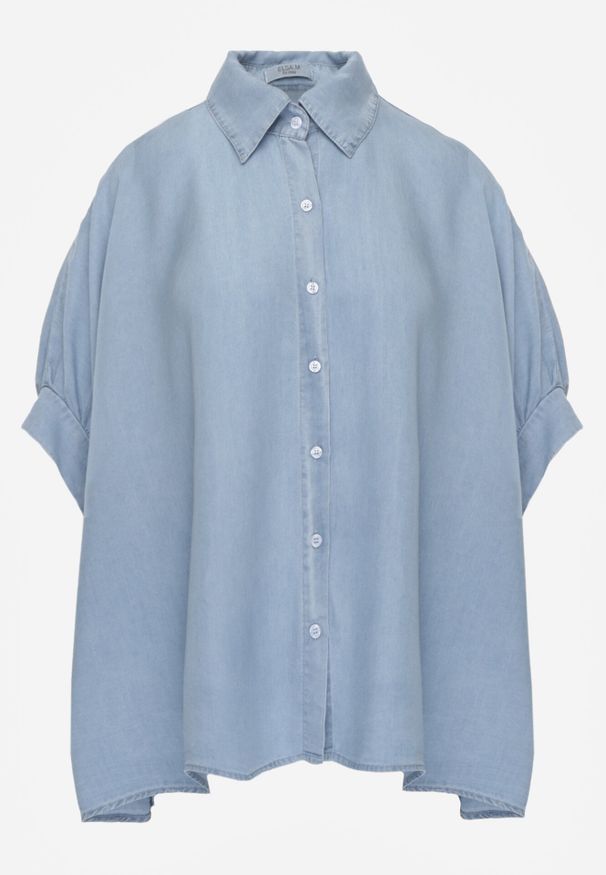 Born2be - Jasnoniebieska Nietoperzowa Koszula Oversize z Wiskozą z Rękawami 3/4 Mathei. Okazja: na co dzień. Kolor: niebieski. Materiał: wiskoza. Styl: elegancki, casual