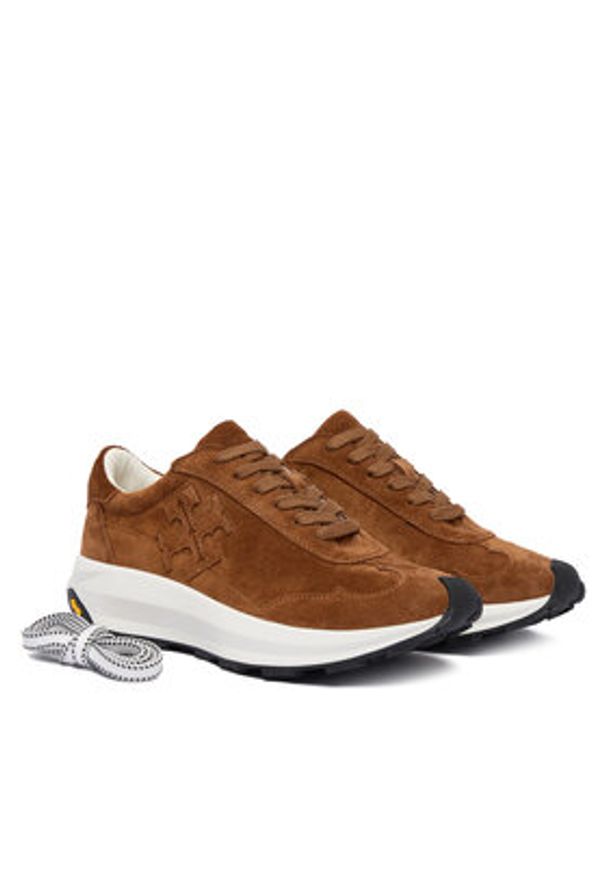 Tory Burch Sneakersy Tory Trainer 170914 Brązowy. Kolor: brązowy. Materiał: zamsz, skóra