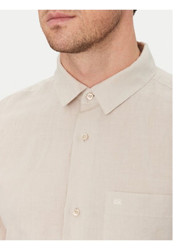 Calvin Klein Koszula K10K114488 Beżowy Regular Fit. Kolor: beżowy. Materiał: bawełna, len