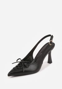 Renee - Czarne Szpilki Slingback VICES Zdobione Gorsetowym Wiązaniem z Kokardą Azimuna. Okazja: na co dzień. Kolor: czarny. Materiał: jeans, koronka. Wzór: aplikacja. Obcas: na szpilce. Styl: casual, elegancki #8