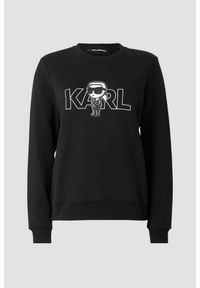 Karl Lagerfeld - KARL LAGERFELD Czarna bluza damska Ikon z nadrukiem, Rozmiar L. Typ kołnierza: dekolt w karo. Kolor: czarny. Materiał: bawełna. Wzór: nadruk. Styl: klasyczny #5