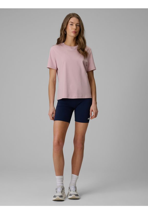 4f - 4F T-shirt regular gładki damski - różowy XS. Okazja: na co dzień. Kolor: różowy. Materiał: materiał. Wzór: gładki. Styl: casual