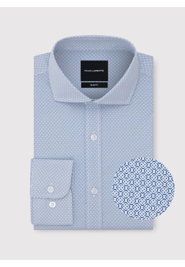 Pako Lorente - PAKO LORENTE - Koszula z niebieskim wzorem geometrycznym. Kolor: niebieski. Materiał: bawełna, elastan. Długość rękawa: długi rękaw. Długość: długie. Wzór: geometria