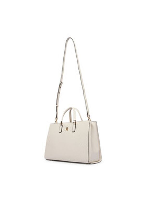 TOMMY HILFIGER - Tommy Hilfiger Torebka Th Daily Satchel Mono AW0AW18418 Écru. Materiał: skórzane