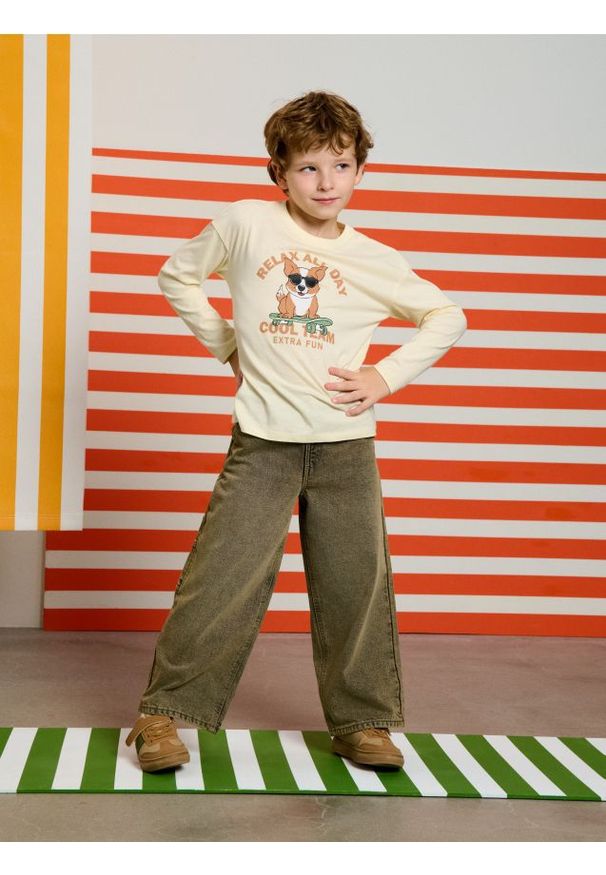 Sinsay - Jeansy wide leg z efektem sprania - brązowy. Kolor: brązowy