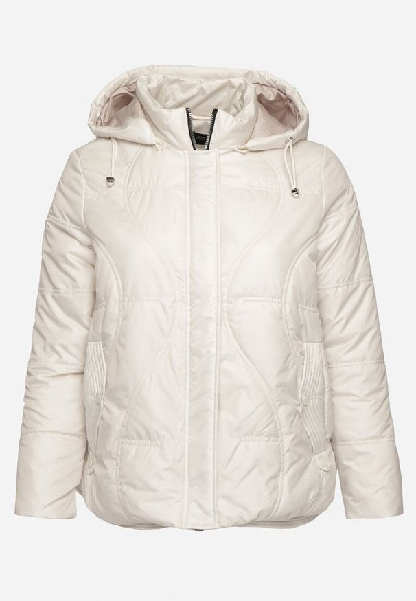 Born2be - Jasnobeżowa Pikowana Kurtka z Odpinanym Kapturem i Kieszeniami Vilbia. Okazja: na spacer, na co dzień. Kolekcja: plus size. Kolor: beżowy. Materiał: poliester, jeans. Styl: sportowy, elegancki, casual