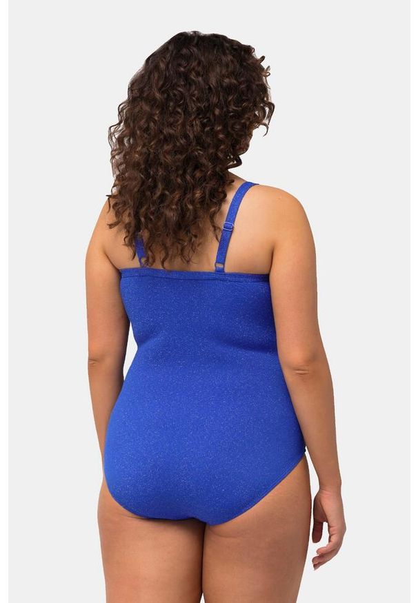 ULLA POPKEN - Damski Strój kąpielowy brokat faktura miękkie miseczki w kopertowym stylu. Kolekcja: plus size. Kolor: niebieski. Materiał: materiał