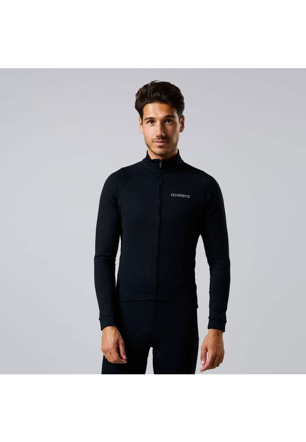 ACELERA - Męska koszulka kolarska z długim rękawem Essential Thermofleece Winter. Kolor: czarny. Materiał: polar. Długość rękawa: długi rękaw. Długość: długie. Sezon: zima. Sport: kolarstwo