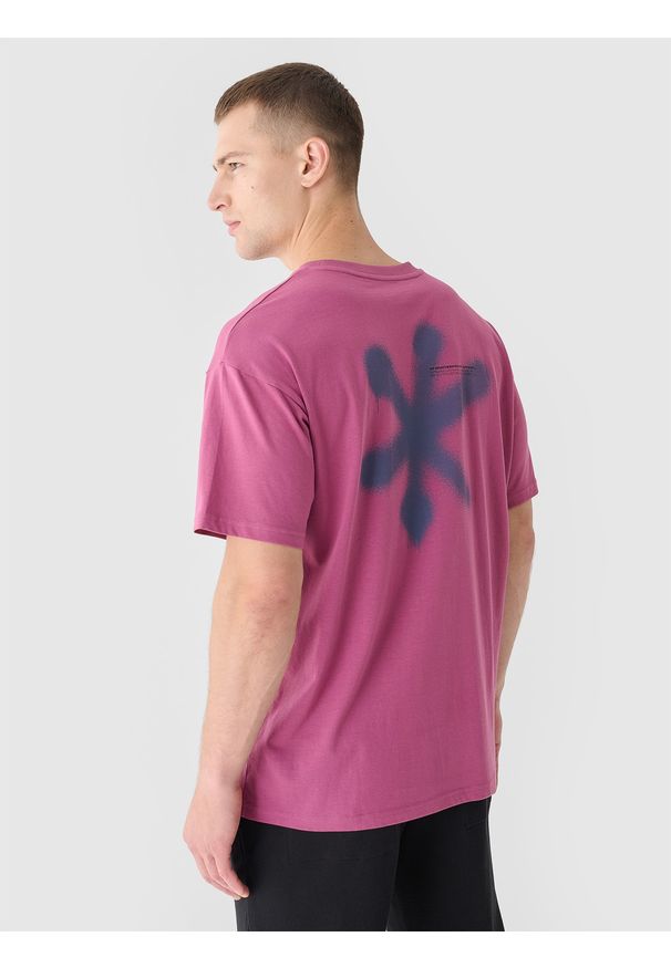 4f - 4F T-shirt oversize z nadrukiem męski - czerwony M. Okazja: na co dzień. Kolor: czerwony. Materiał: bawełna, jersey, dzianina. Długość rękawa: krótki rękaw. Długość: krótkie. Wzór: nadruk. Styl: sportowy, klasyczny, casual